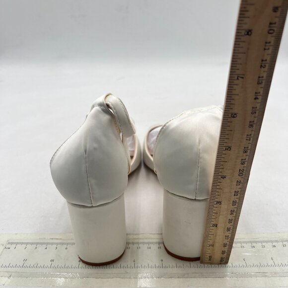 FYS White Pointed Toe Pumps Ankle Strap Chunky Mid Heel D'orsays V Cut Shoes - Picture 6 of 9